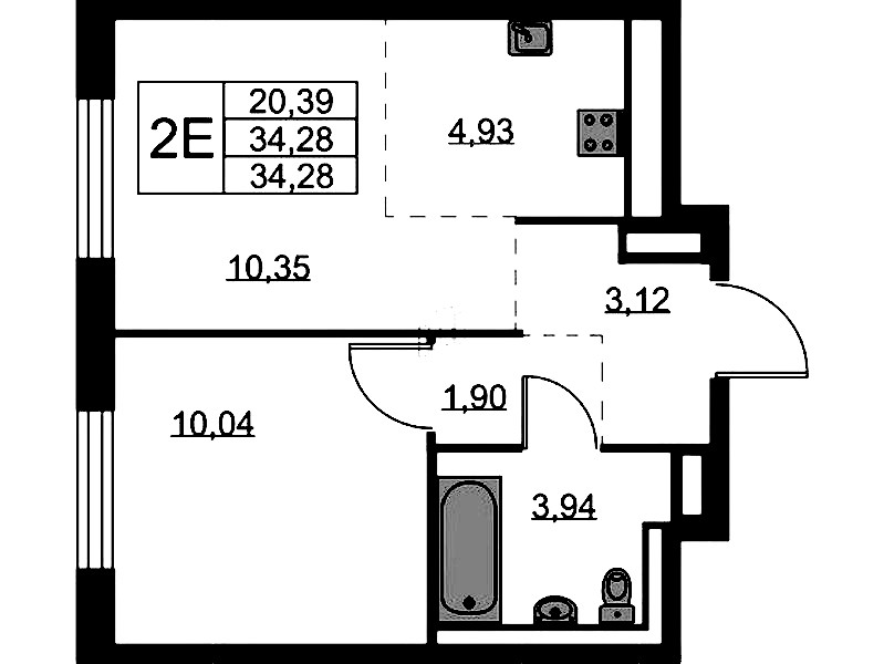 1-комнатная квартира 34.28 м², 3/9 эт., ЖК «Квартал Лаголово»